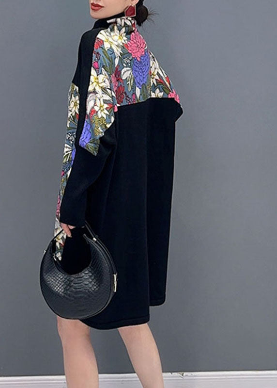 Red Print Knit Patchwork Tops Long Sleeve