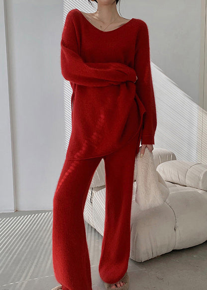 Red Sweaters and Pants Knit 2 Piece Outfit Spring