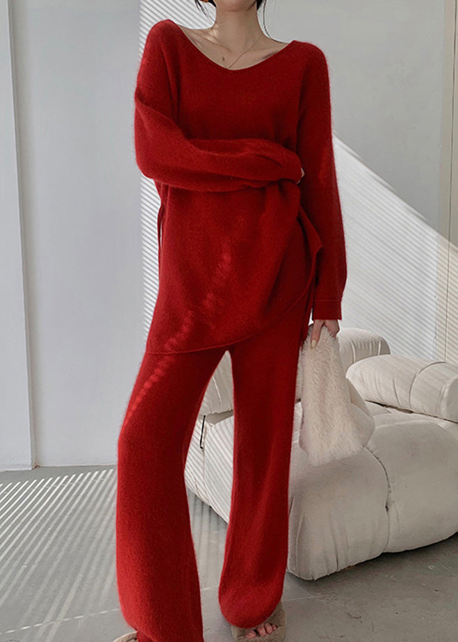 Red Sweaters and Pants Knit 2 Piece Outfit Spring