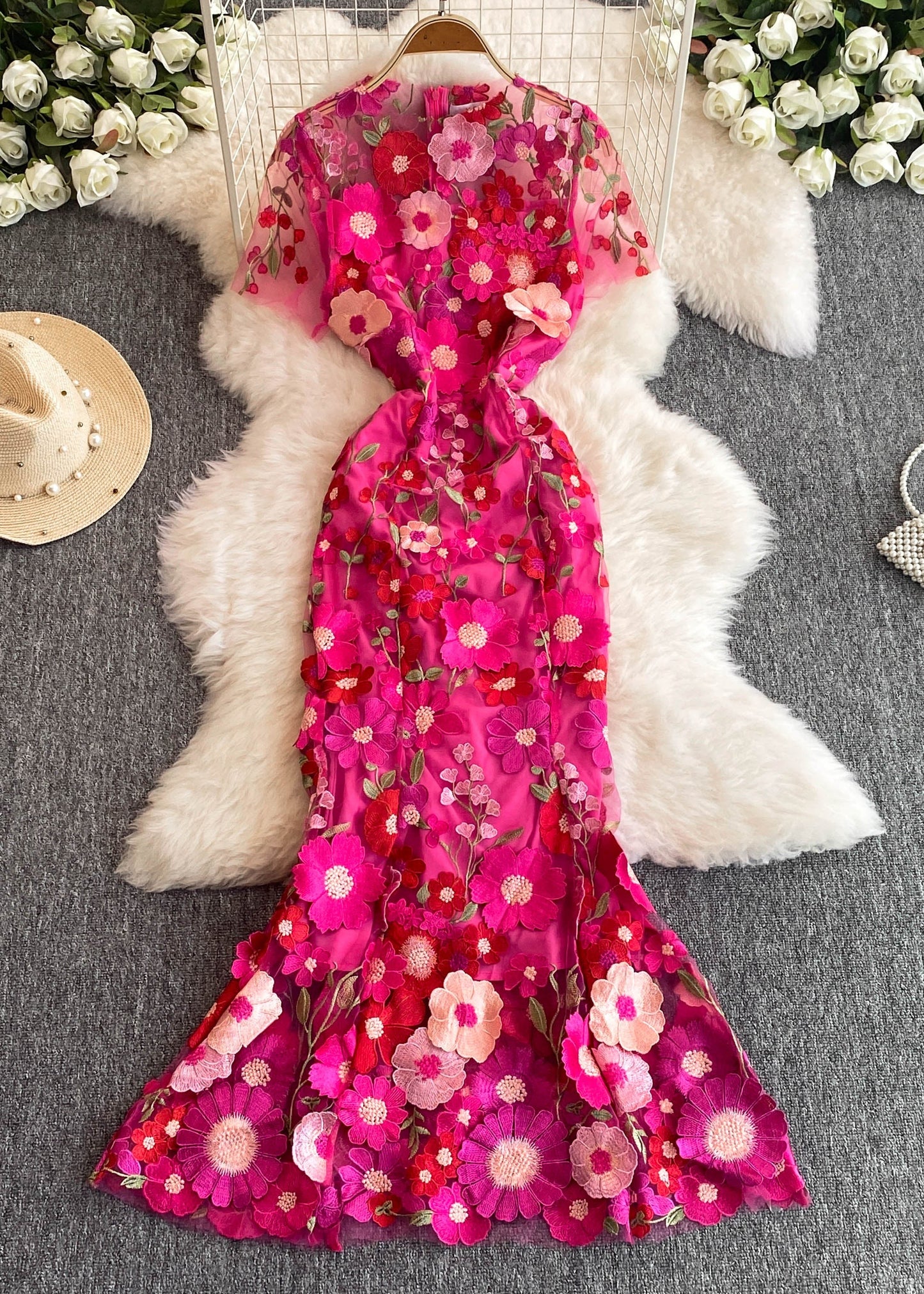 Rose O-neck Flattering Tulle Maxi Dresses Summer