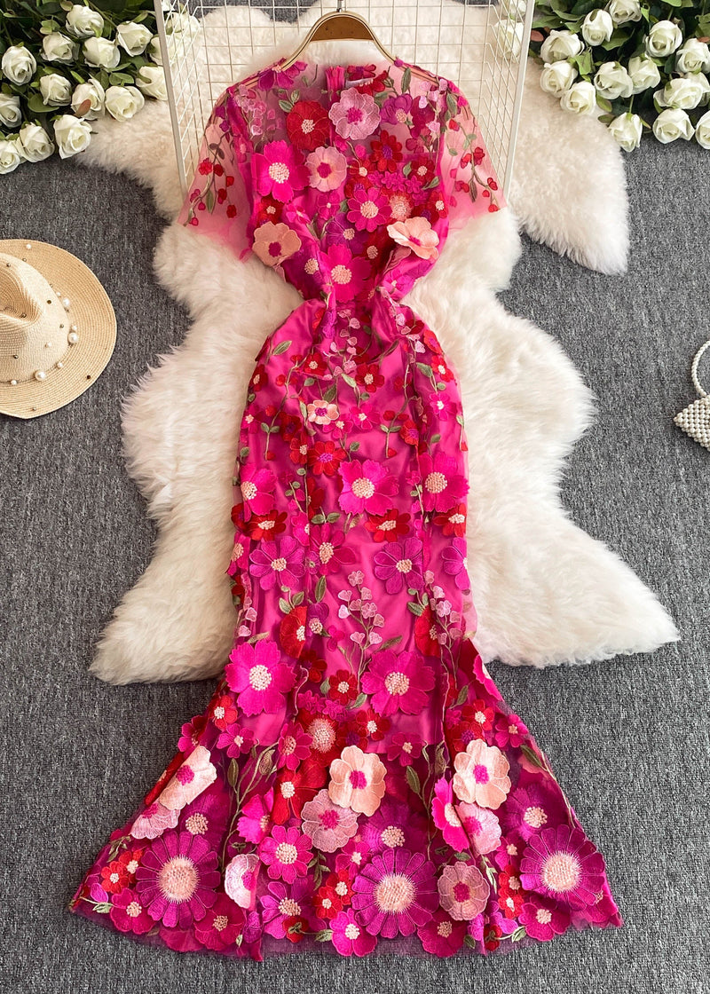 Rose O-neck Flattering Tulle Maxi Dresses Summer