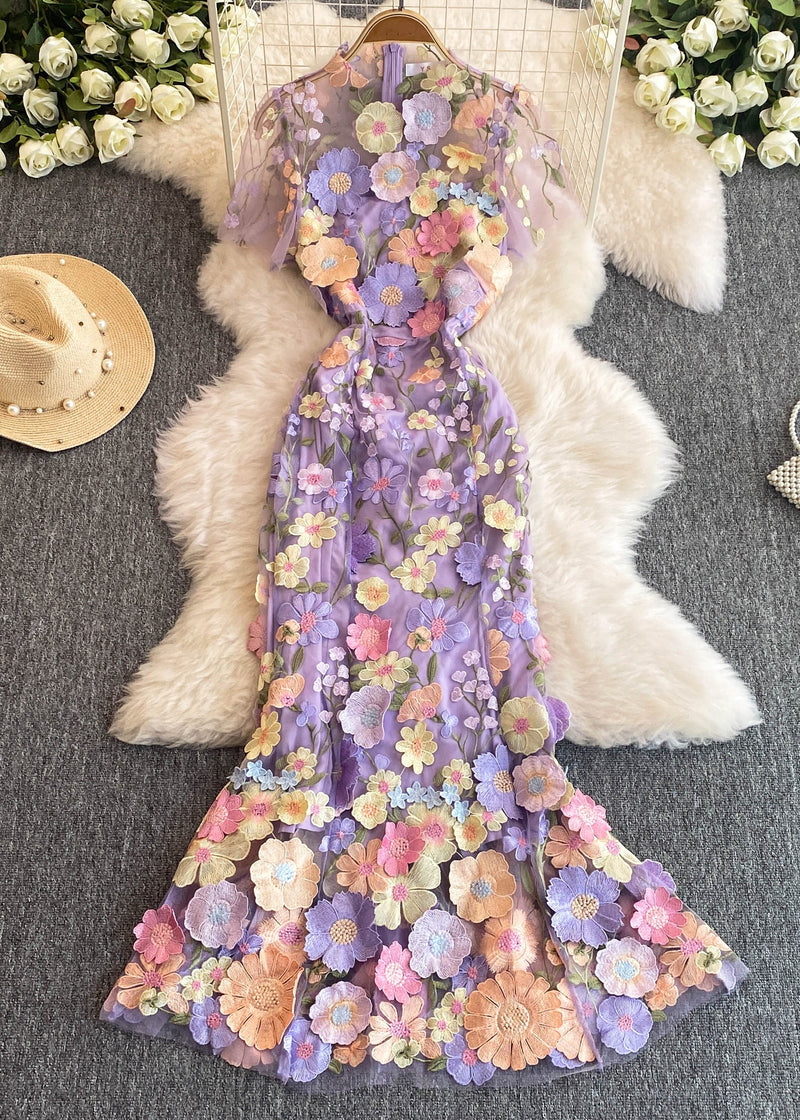 Rose O-neck Flattering Tulle Maxi Dresses Summer