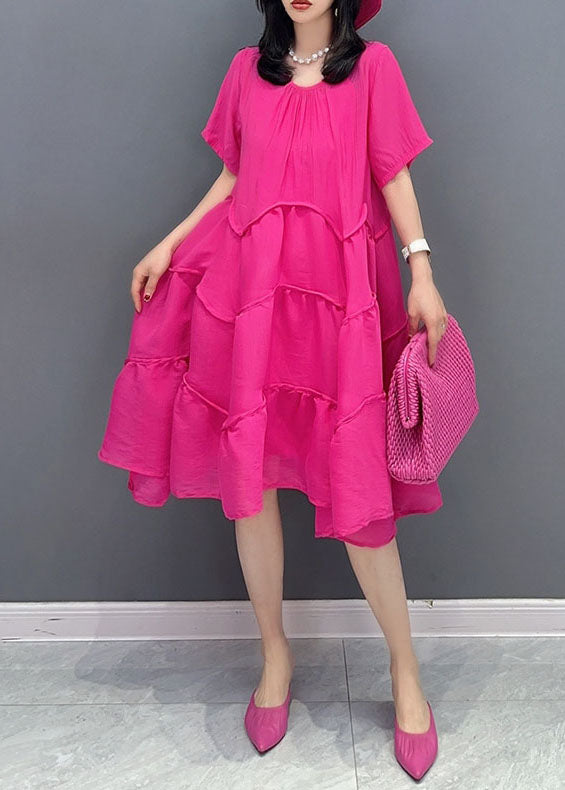 Rose O-neck Wrinkled Patchwork Cotton Two Pieces Set Dresses Summer