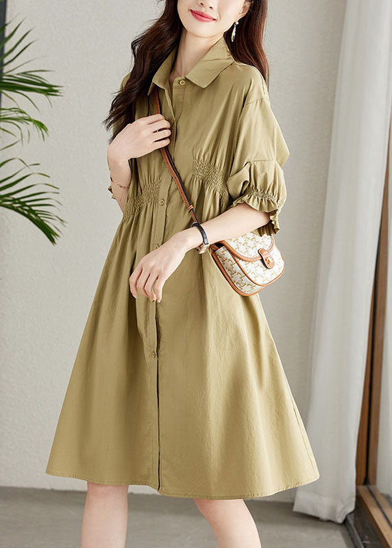 Rose Peter Pan Collar Ruffled Patchwork Cotton Shirts Dress Summer