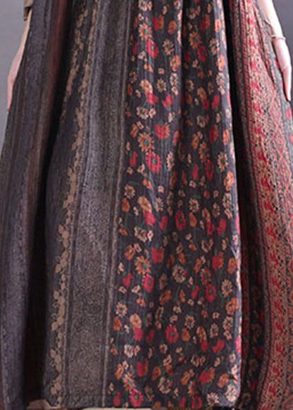 Ruffled Colorblock Print Cotton Maxi Dresses Spring