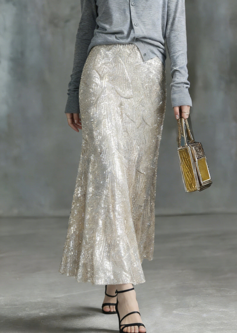 Silver High Waist Sequins a Line Skirt