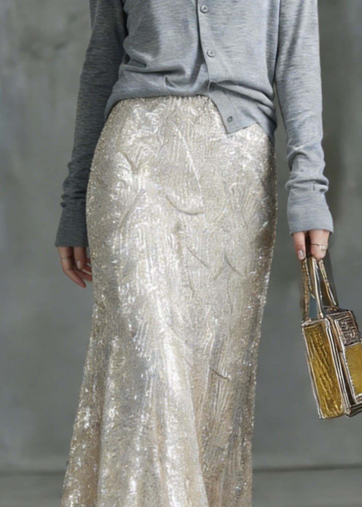 Silver High Waist Sequins a Line Skirt