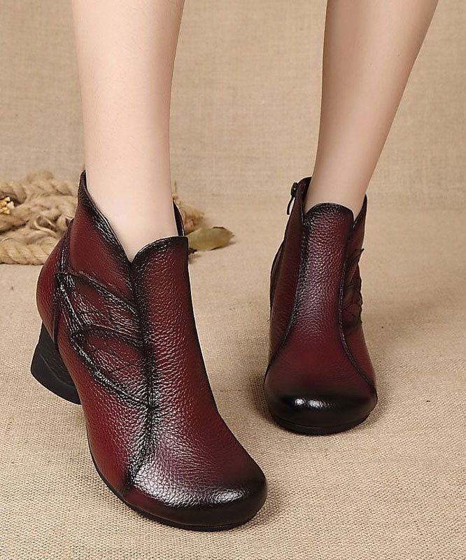 Splicing Chunky Boots Black Cowhide Leather