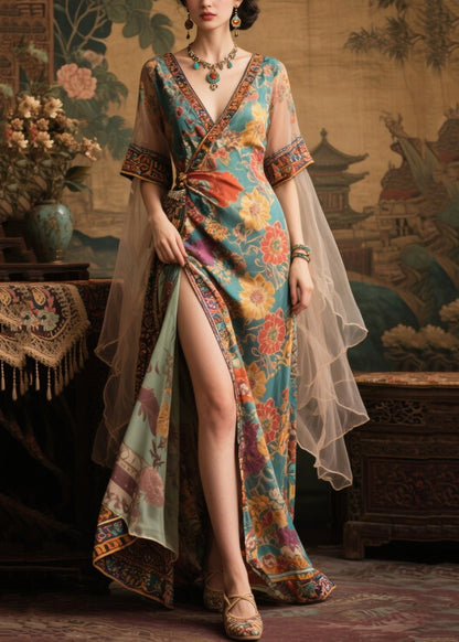 Tea Green Side Open Chiffon Dinner Dress Summer