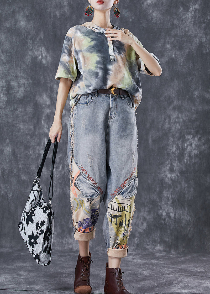 Tie Dye Patchwork Hooded Cotton Two Pieces Set Summer