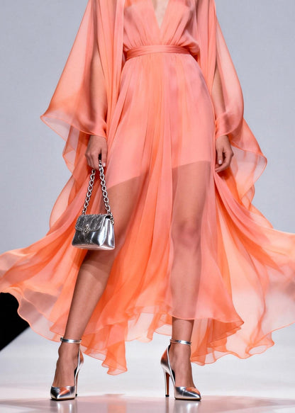 V Neck Patchwork Chiffon 2 Piece Outfit Summer