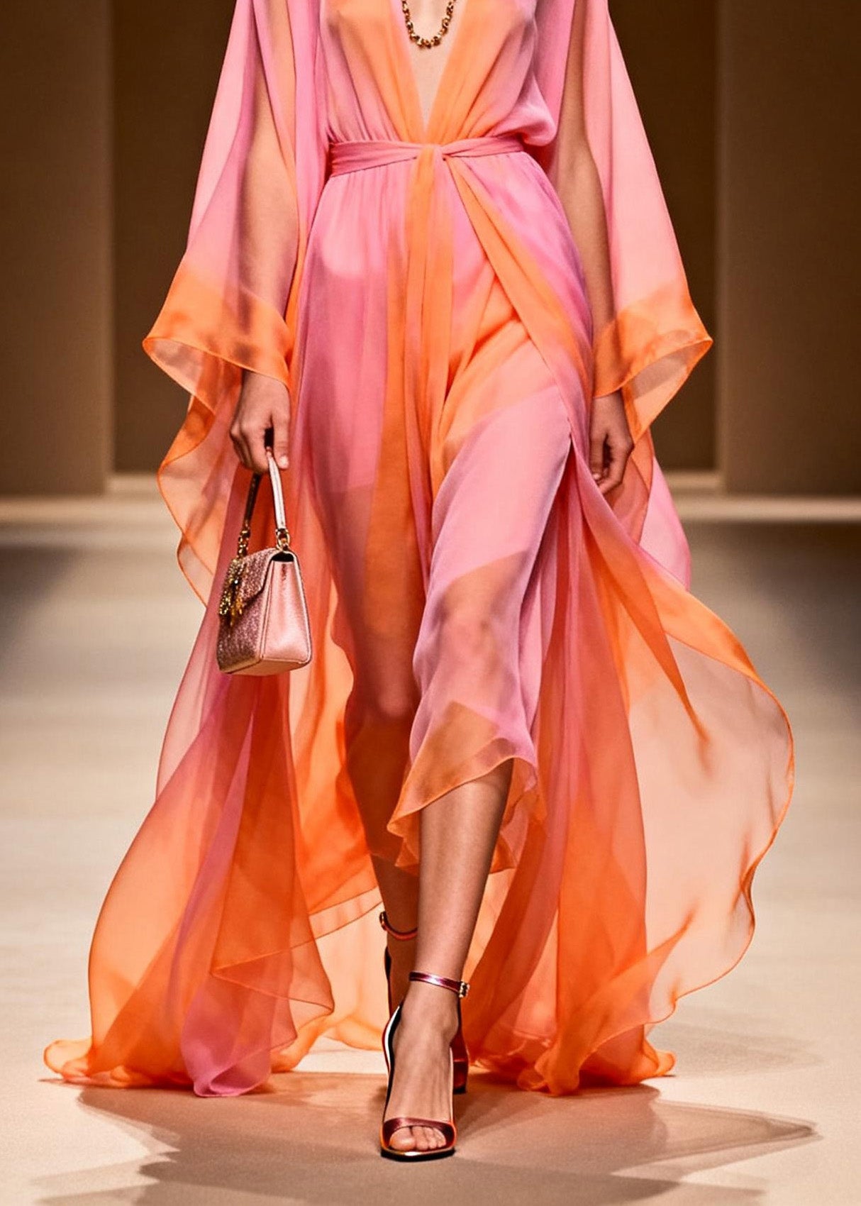V Neck Patchwork Chiffon Two Pieces Set Summer