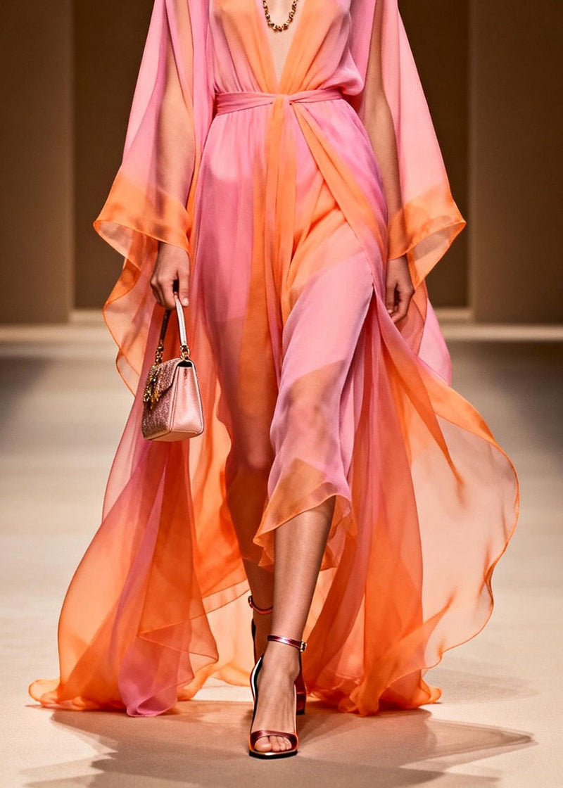 V Neck Patchwork Chiffon Two Pieces Set Summer