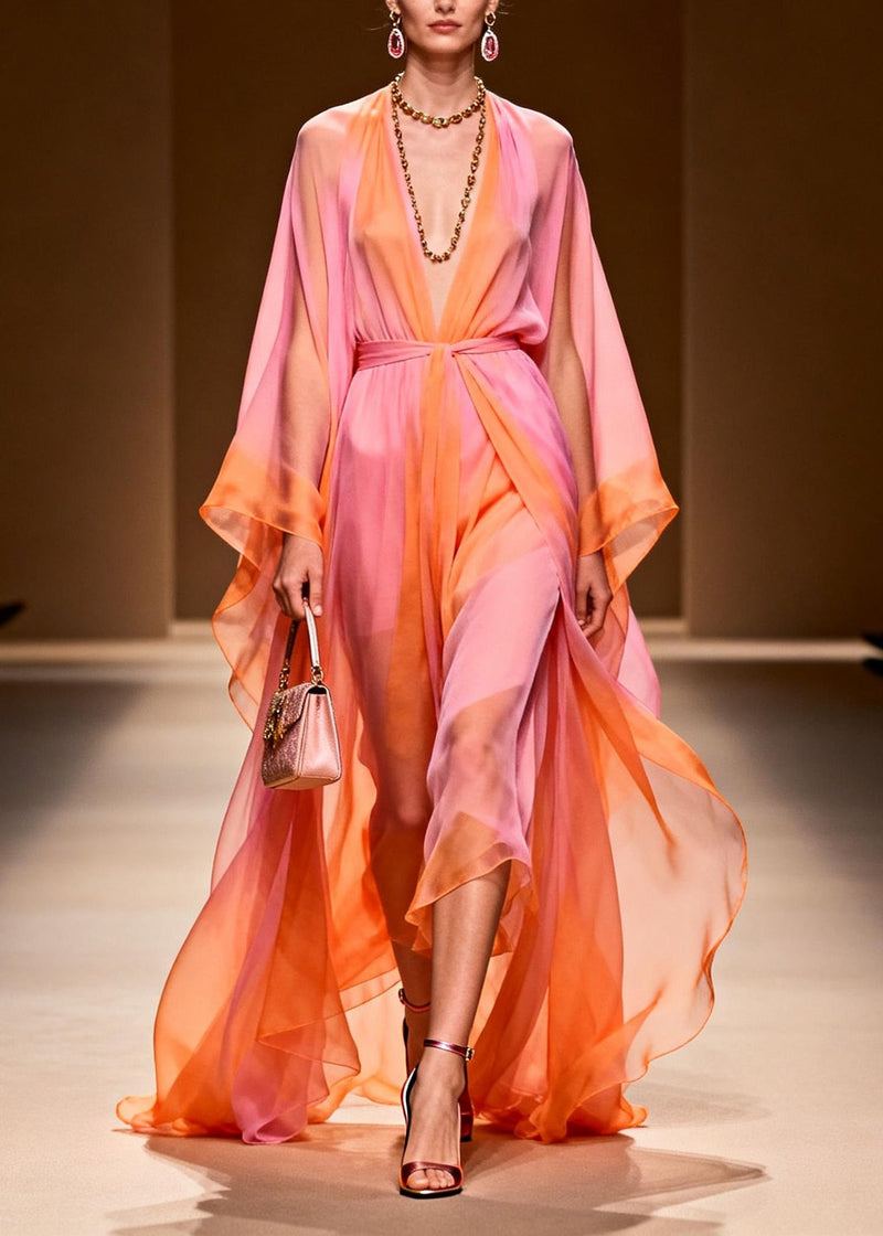 V Neck Patchwork Chiffon Two Pieces Set Summer