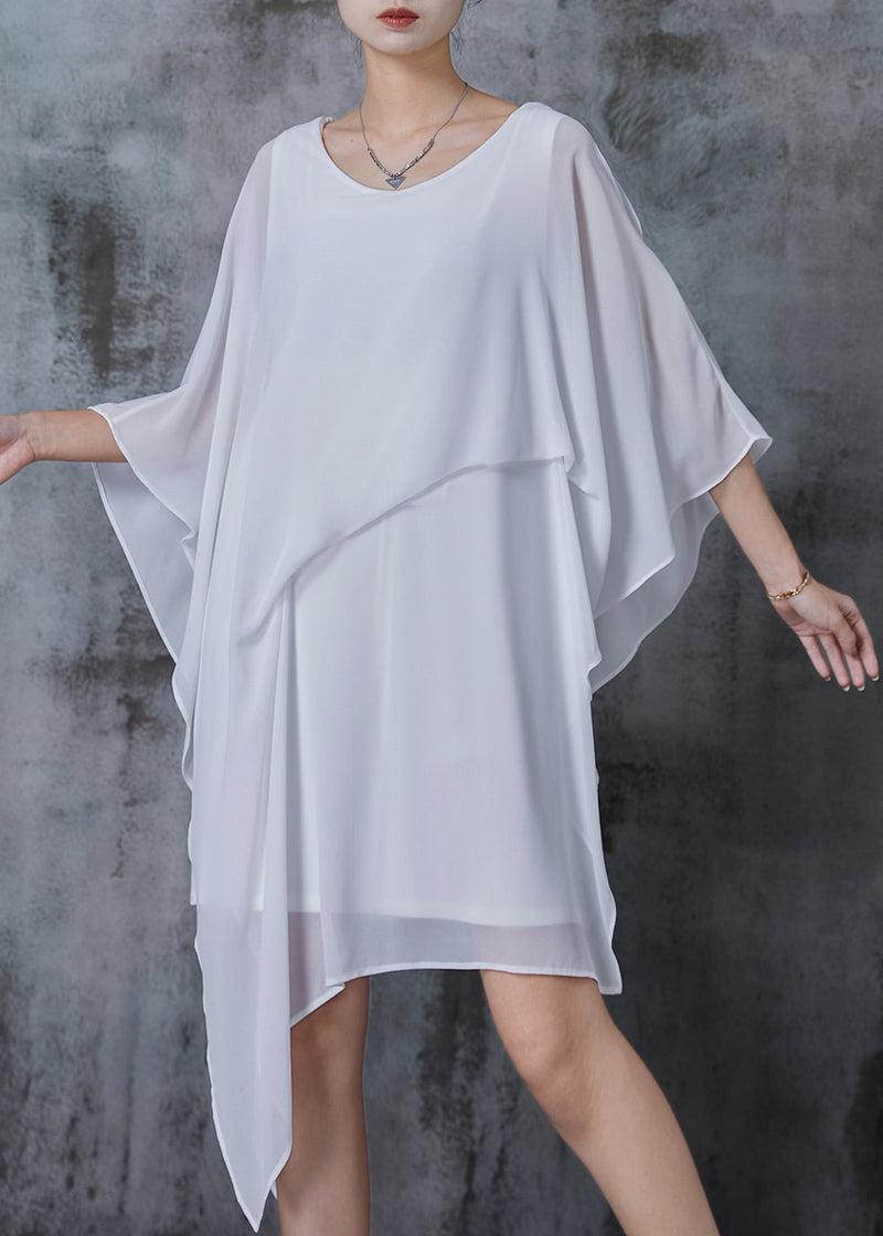 White Cold Shoulder Asymmetrical Design Dresses Summer
