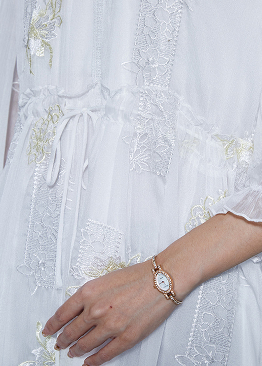White Embroidered Silk Cinched Dresses Summer