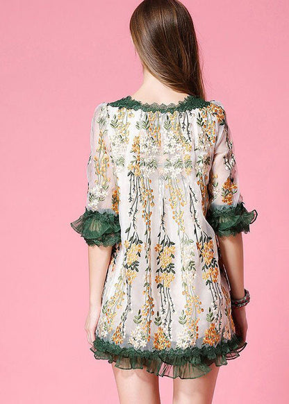 White Embroideried Patchwork Organza Day Dress Spring