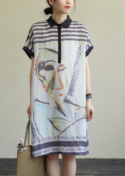 White Peter Pan Collar Print Cotton Shirt Dresses Summer