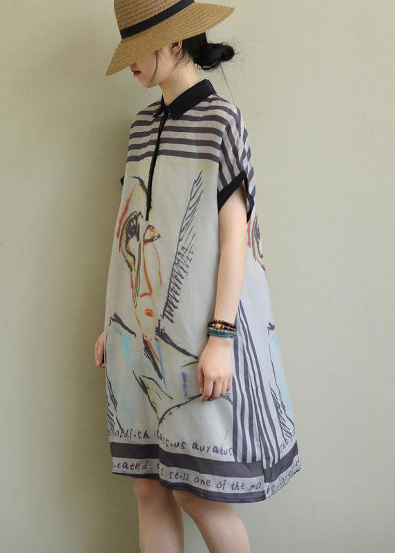 White Peter Pan Collar Print Cotton Shirt Dresses Summer