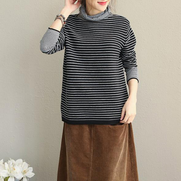High Neck Striped Sweater Loose Tops