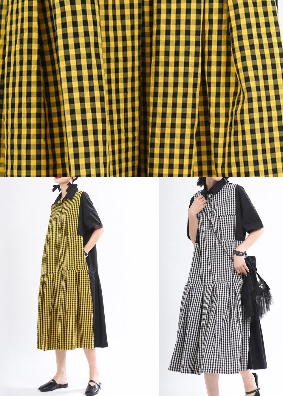 Yellow Plaid Button Summer Cotton Dress