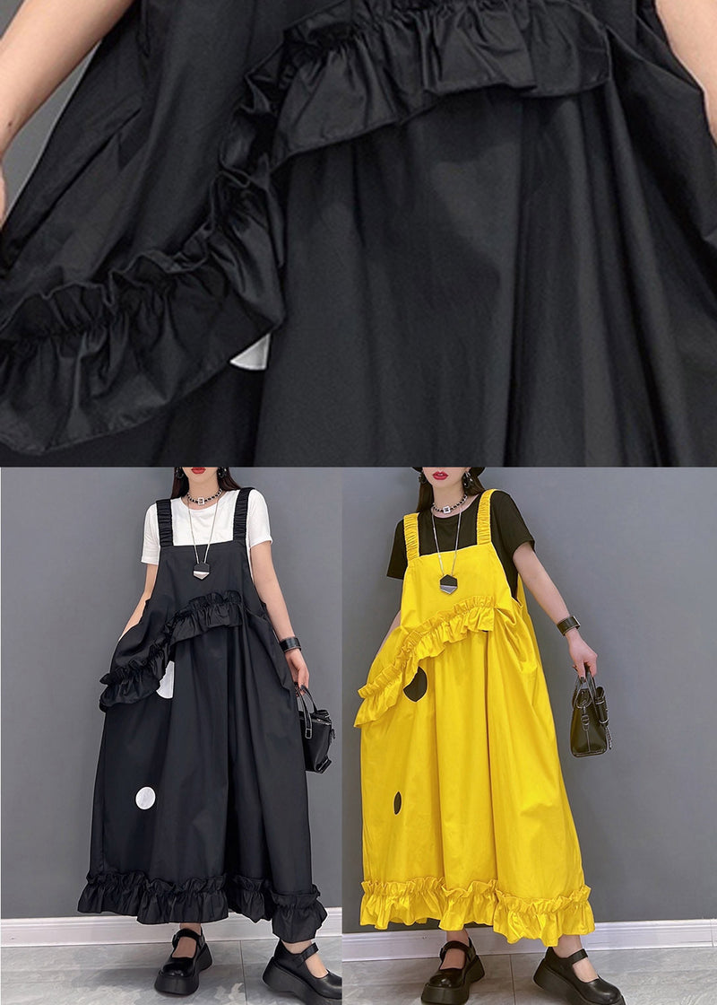 Yellow Slash Neck Dot Print Spaghetti Strap Dress Sleeveless