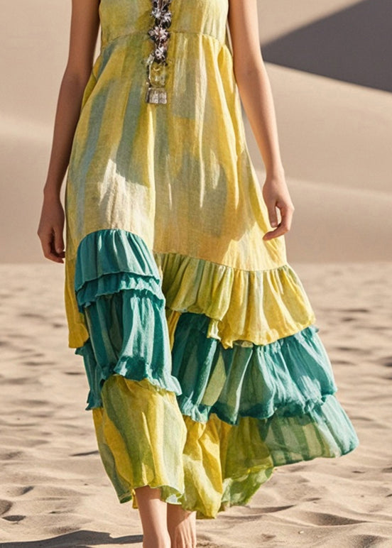 Yellow Tie Dye Patchwork Cotton Sundress Summer