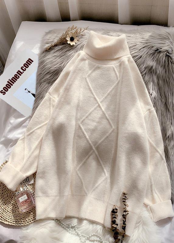 Beige Sweater Dresses Diy High Neck Long Sleeve Mujer Knitted Tops