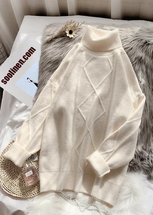Beige Sweater Dresses Diy High Neck Long Sleeve Mujer Knitted Tops