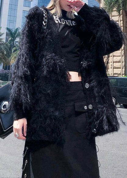 Black Sweaters V Neck Tassel Clothes for