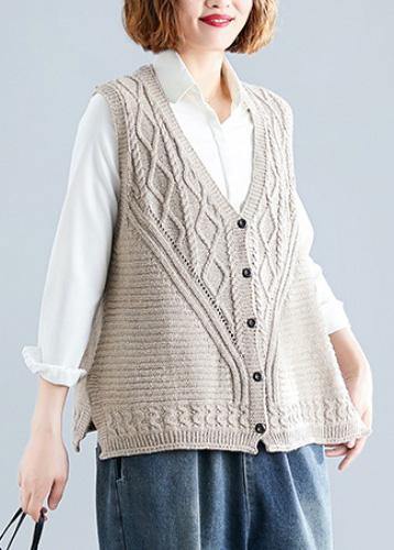 Fall Light Khaki Knit Tops Oversize Sleeveless Clothes for