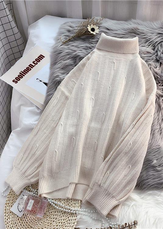 High Neck Purpke Redknit Tops Oversized Cable Knitted Top