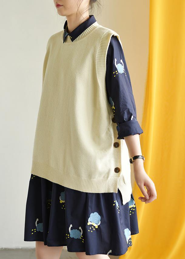 Nude Knitted Top Oversized O Neck Knit Tops Low High Design