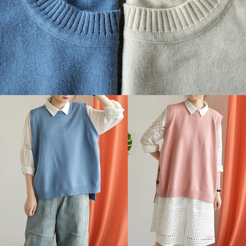 Nude Knitted Top Oversized O Neck Knit Tops Low High Design