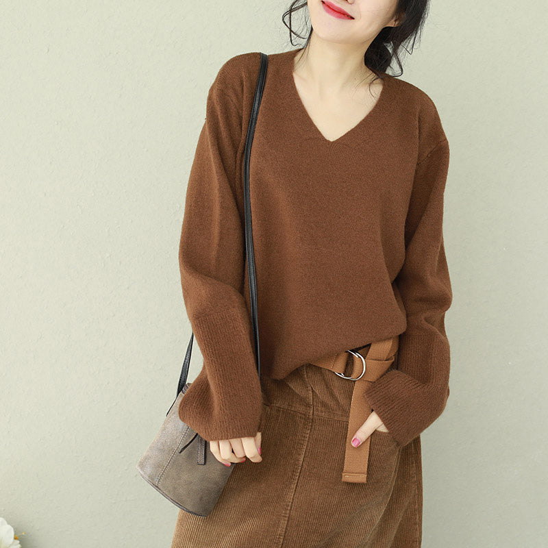 V Neck Sweater Wardrobes Chocolate Big Knit Tops