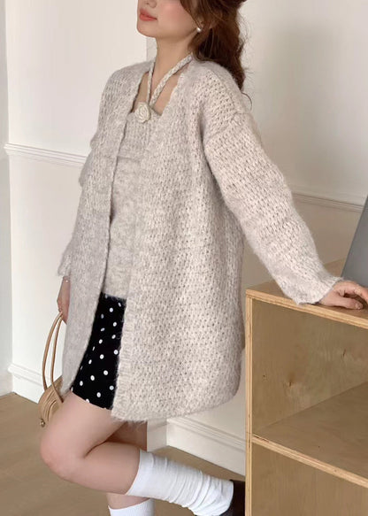 Fine Beige Oversized Knit Halter Two Pieces Set Winter