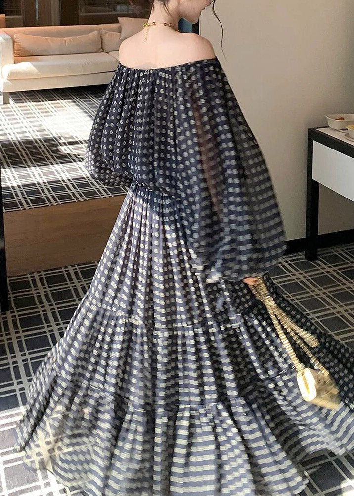 Fine Black Dot Print Top and Maxi Skirts Two Pieces Set Spring