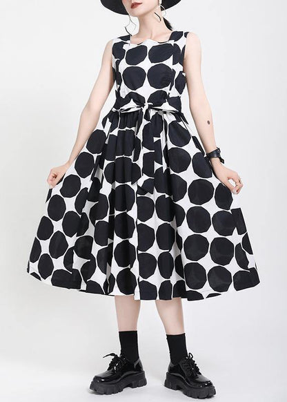 Fine Black Dot Tie Waist Summer Cotton Dress