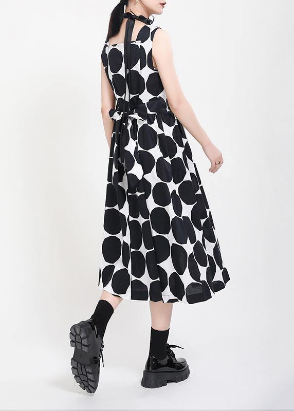 Fine Black Dot Tie Waist Summer Cotton Dress