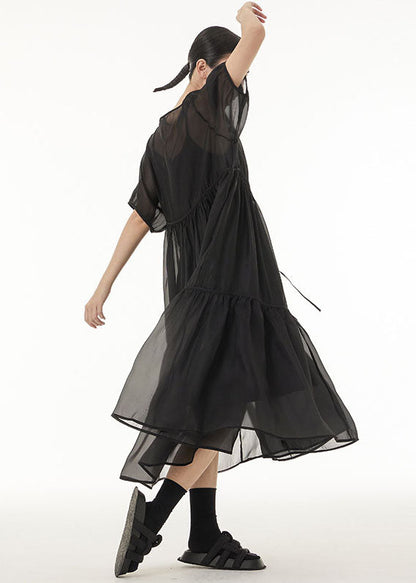 Fine Black Oversized Patchwork Tulle Holiday Dress Two-piece Set Summer