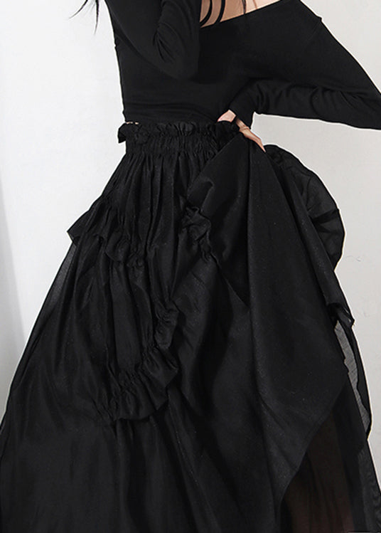 Fine Black Wrinkled Patchwork Skirt Spring