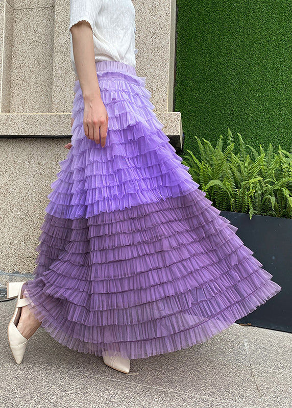 Fine Blue Patchwork Gradient Color Tulle Skirt Spring