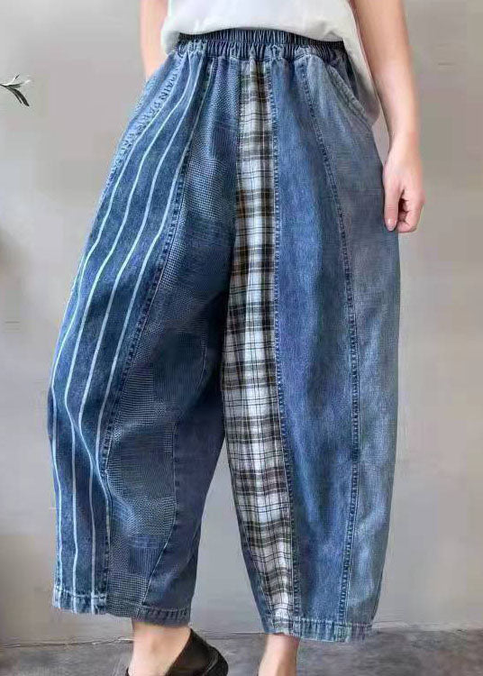 Fine Blue Patchwork Denim Pants Spring