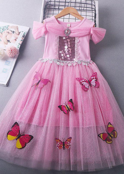 Fine Blue Sequins Wrinkled Patchwork Tulle Kids Princess Dress Summer
