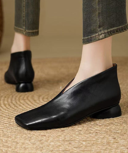 Fine Brown Ankle Boots Cowhide Leather Square Toe