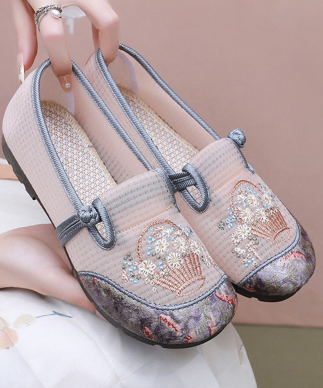 Fine Embroidery Flat Shoes for Grey Tulle Fabric