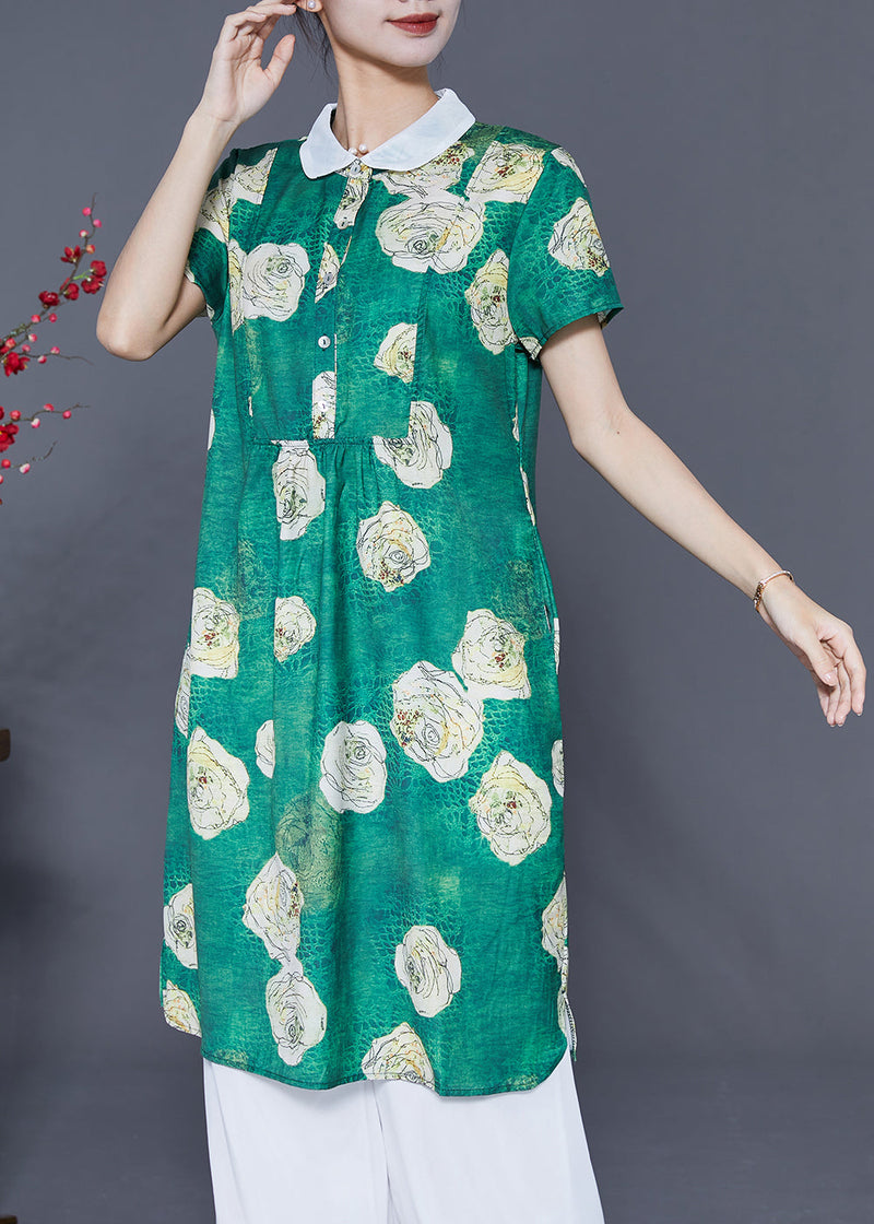 Fine Green Peter Pan Collar Chiffon Shirt Dress Summer