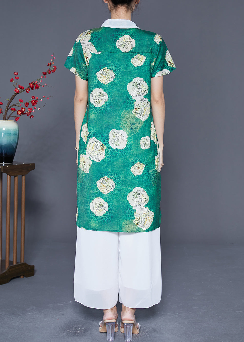 Fine Green Peter Pan Collar Chiffon Shirt Dress Summer