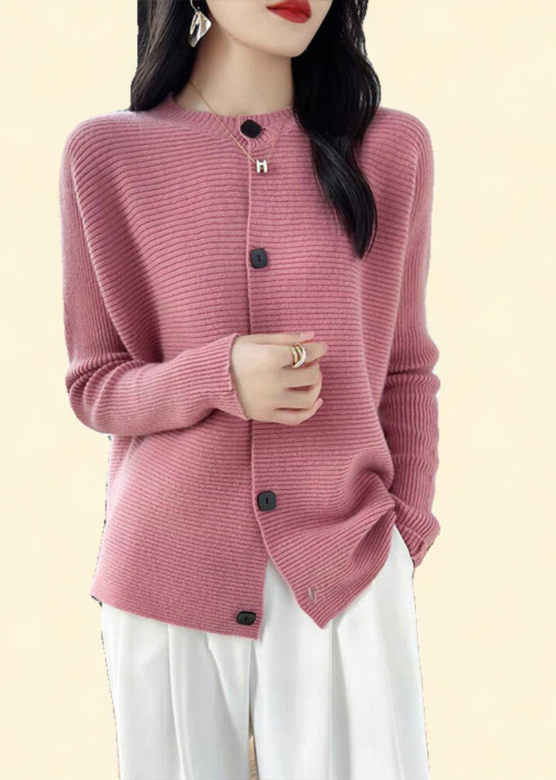 Fine Pink O-neck Button Cotton Knit Cardigans Fall