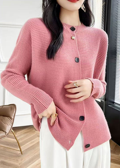 Fine Pink O-neck Button Cotton Knit Cardigans Fall